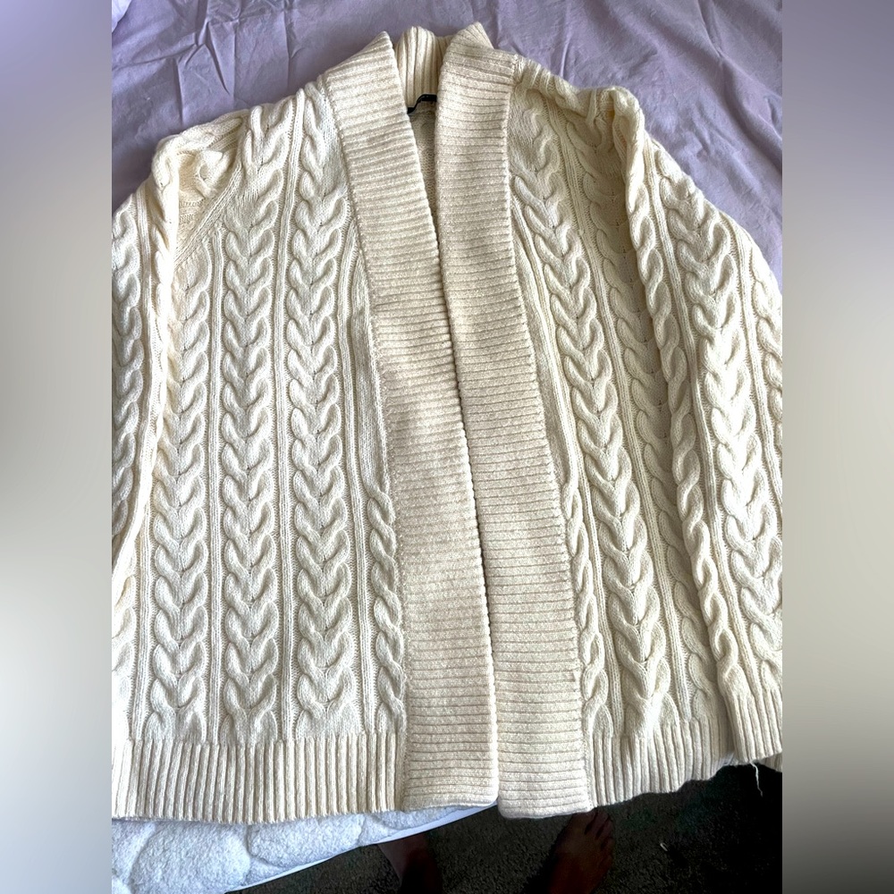 WARM Ann Taylor cream cable knit WOOL, ALPACA cardigan Large sweater